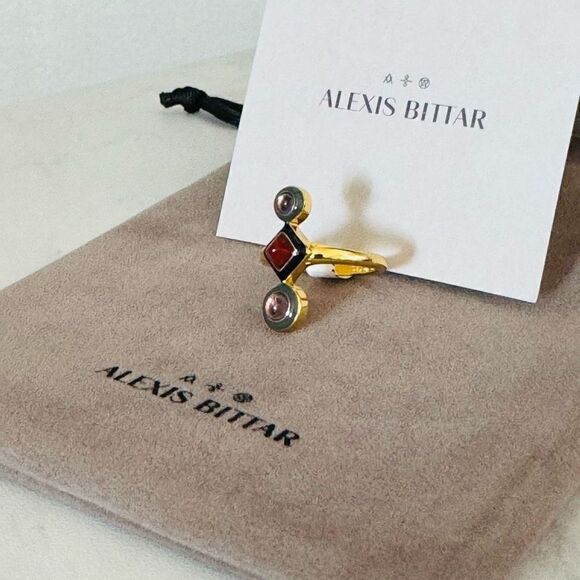 Alexis Bittar Vitreum 14K Goldplated Carnelian Amethyst Linear Ring, Size 8 NWT - Picture 5 of 14